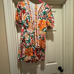 FARM Rio Floral Jumpsuit with Orange and Green Accents